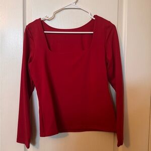 Red square neck Long Sleeve Top